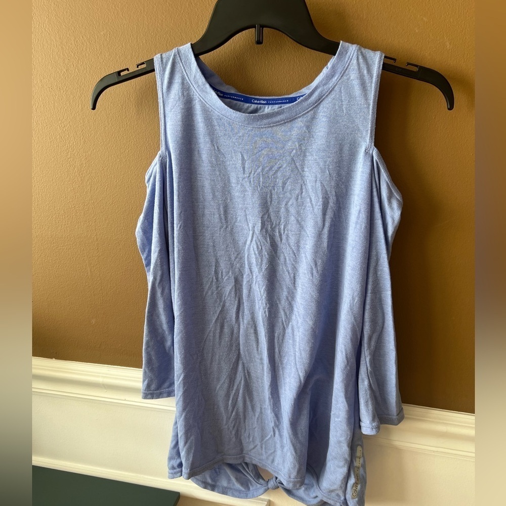 Calvin Klein Performance Women's Blue Cold Shoulder Top Open Back Size Medium